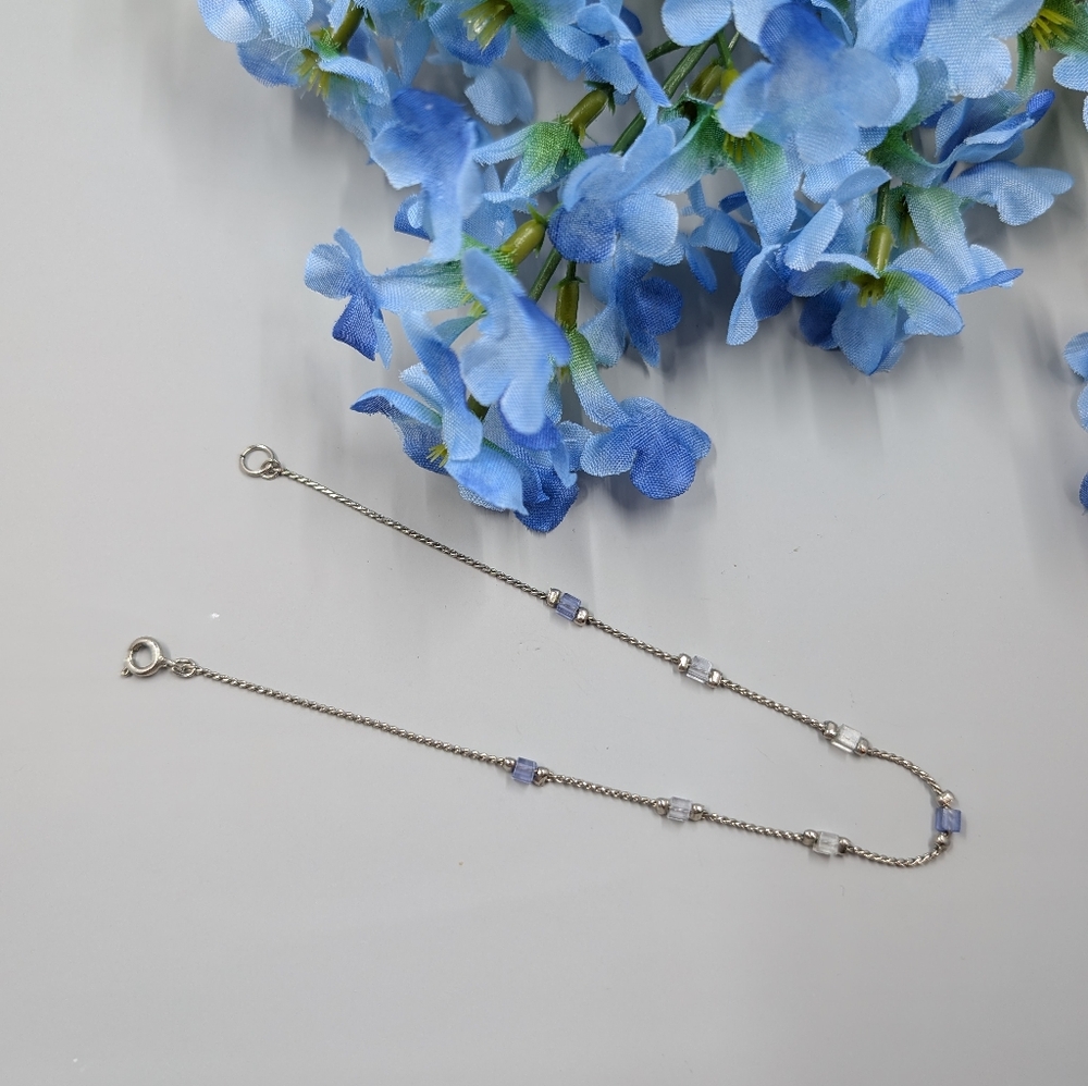 Elegant Silver Ankle Bracelet with Blue Accents
